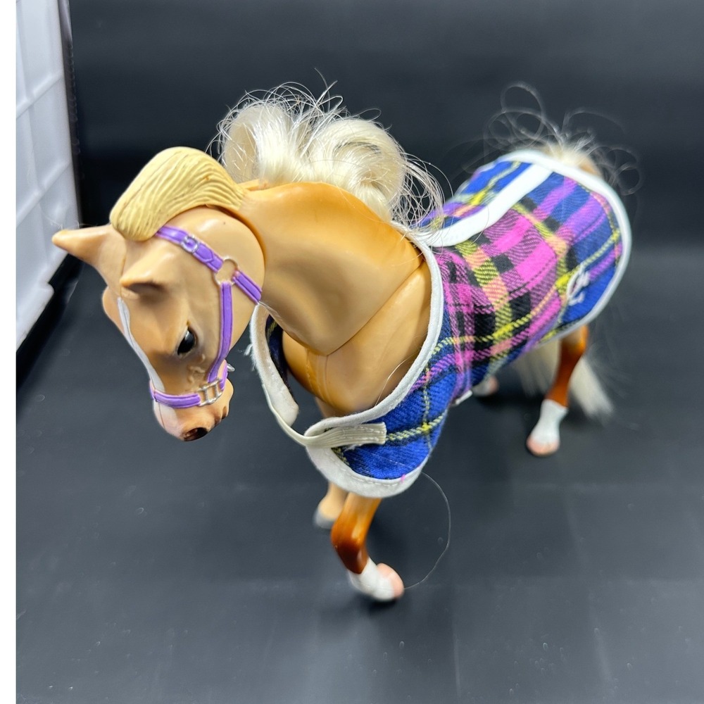 Barbie Horse Palomino Toy Tan One Size Purple Plaid Blanket Bridle